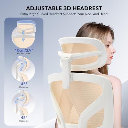 Ergonomic Office Chair Mesh – Adjustable Lumbar 3D Armrests High-Back Desk | Breathable Mesh Backrest; Seat Height & Tilt-Angle Adjustment; Smooth-Rolling Casters; Easy To Assembly, For Home, Office - color: Beige-p1