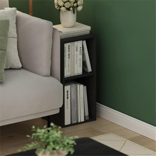 Pemberly Row 2-Tier Storage Shelf Bookcase, 10-Inch Width, Durable Composite Wood in Blackwood Finish, Adjustable Shelves, Compact Design for Small Spaces, Home or Office Use