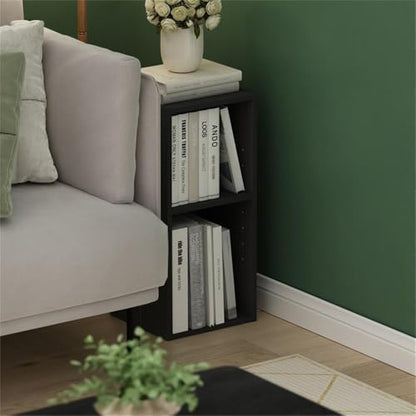 Pemberly Row 2-Tier Storage Shelf Bookcase, 10-Inch Width, Durable Composite Wood in Blackwood Finish, Adjustable Shelves, Compact Design for Small Spaces, Home or Office Use