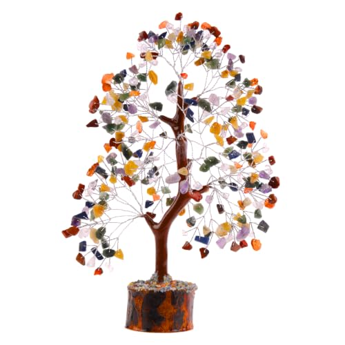 Crystal Tree of Life 7 Chakra Healing Crystal Trees for Home & Office Decor, Handmade Gem Money Bonsai Trees for Positive Energy, Good Luck, Christmas Decor, for Women, Mom - color: 7 Chakra Multi Silver Wire