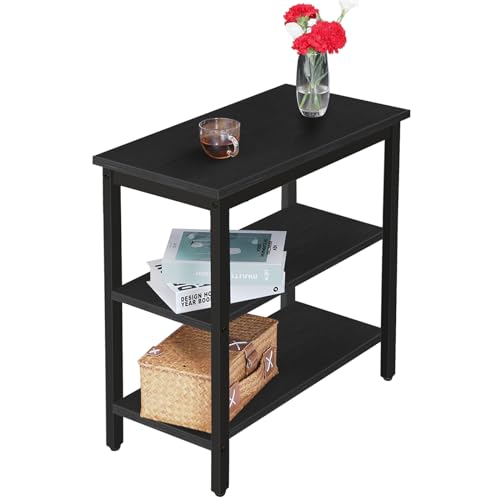 HOOBRO End Table, Simple Rustic Side Table with 3-Tier Storage Shelf, Narrow Nightstand for Small Spaces, Easy Assembly, for Living Room, Bedroom, Metal, Industrial Design, Black BB14BZ01 - color: Black
