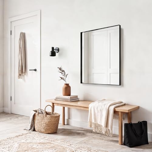 30x20 Black Bathroom Mirrors for Over Sink, Wall Mounted Bathroom Vanity Mirror, HD Distortion-Free Tempered Glass, Anti-Rust Brushed Matte Aluminum Alloy Frame, Horizontal or Vertical Hanging - size: 30"L x 20"W