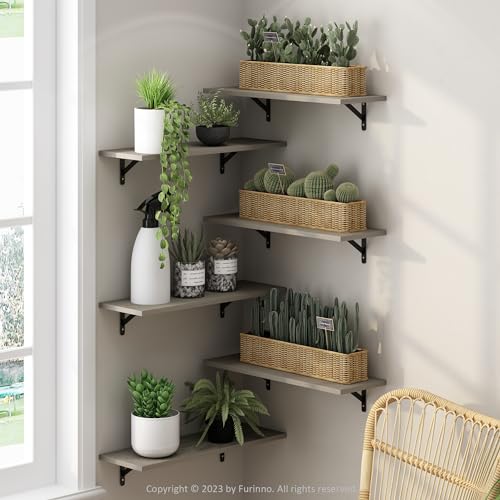 Furinno Rossi Floating Shelves for Wall Set of 6, 23-Inch Wall Shelf, Floating Shelf, Wall Mounted Shelves, for Bathroom, Bedroom, Living Room, Metropolitan Pine - color: Metropolitan Pine