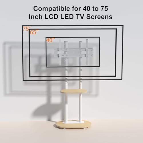 unho Rolling TV Mount Stand for Living Room Bedroom 40-75 inch TVs | movable tv stand Thickened metal rod Strong load-bearing capacity wood TV stand - size: WT 2-pole 40-75 inches