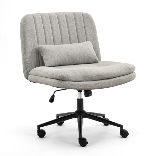 URRED Criss Cross Office Chair, Cross Legged Office Seat with Wheels Armless Swivel Vanity Chair, Height Adjustable Wide Computer Task Seating for Home Office (Gray) - color: Grey