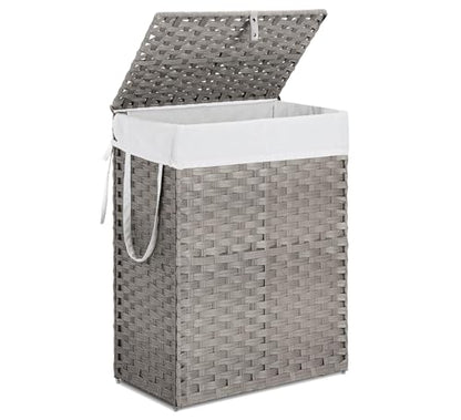 Laundry Hamper with Lid, 90L Foldable Laundry Basket with Removable Liner Bags, Handwoven Synthetic Rattan Clothes Hamper for Bathroom, Bedroom, Laundry Room, Grey - color: Grey-90L
