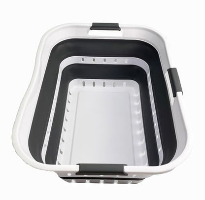 SAMMART 42L (11 gallon) Collapsible Plastic Laundry Basket - Foldable Pop Up Storage Container/Organizer - Space Saving Hamper/Basket (1, White/Steel Gray) - color: White/Steel Gray