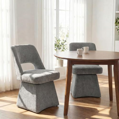 VKNOW Upholstered Swivel Dining Chair with Curved Open Back | Modern Dining Room Chairs with Chenille Fabric, Space-saving, Easy Assembly, for Dining Room, Living Room, Bedroom, Gray - color: Grey