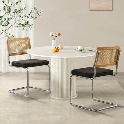 Rattan Dining Chairs Set of 2,Linen Cesca Chair Kitchen Chair,Black | VICBARLEY Mid Century Modern Dining Chairs,Wood Cane Backrest&Chrome Base,Upholstered Side Chair for Dining Room,Kitchen - color: Black, size: Set of 2
