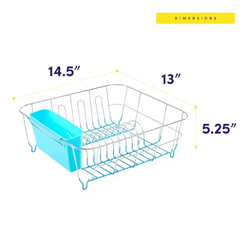 Dish Drying Rack & Cutlery Holder 2 Piece Set - Compact Sink-Fitting Dish Drainer with Rubberized Undercoating, Space-Saving Kitchen Organizer for Plates, Cups, Bowls & Utensils in Sink, Turquoise - color: Turquoise