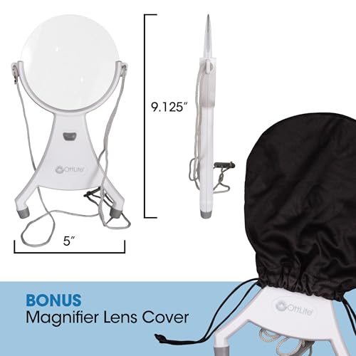 OttLite 4-Inch Hands-Free LED Magnifier, White | 1.5x Optical Acrylic Lens | 4.25x Spot Viewer | LED Illuminated | Adjustable Neck Cord