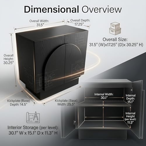 Ya-Home Black Sideboard Buffet Cabinets with Storage, Modern Accent Coffee Stand Cabinets with Arched Doors, Farmhouse Wooden TV Stand Console Table Credenza for Living Room/Hallway, 3PCS - color: Black, size: Set of 3