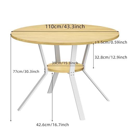 Wildhome Round Dining Table for 2-4, 43 Inch Dining Room Kitchen Table with 1-Tier Storage Shelf, Modern Farmhouse Dinner Furniture with Adjustable feet,Oval Circle(43in-Oak) - color: 43in-air-oak