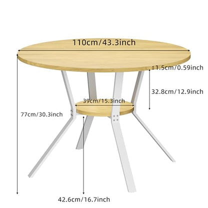 Wildhome Round Dining Table for 2-4, 43 Inch Dining Room Kitchen Table with 1-Tier Storage Shelf, Modern Farmhouse Dinner Furniture with Adjustable feet,Oval Circle(43in-Oak) - color: 43in-air-oak