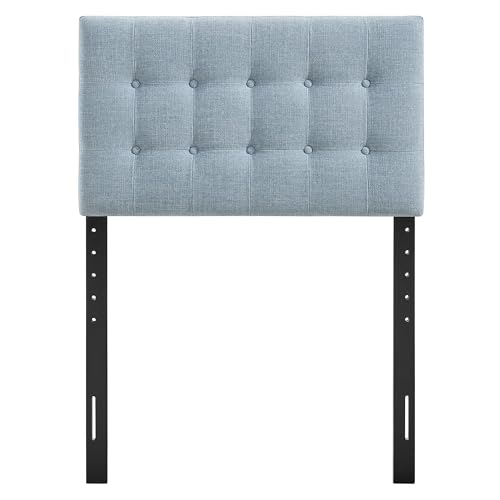 Modway Emily Twin Size Fabric Headboard in Sky Blue - Linen-Like Upholstery with Button Tufting and 7 Adjustable Height Positions - color: Sky Blue, size: Twin