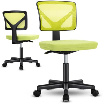 Sweetcrispy Small Armless Desk Chair, Mesh Rolling Office Chairs | Adjustable Ergonomic Lumbar Support, Low-Back, Swivel Wheels, Home Work, Bedroom, Study, Student, Adults, Green - color: Green