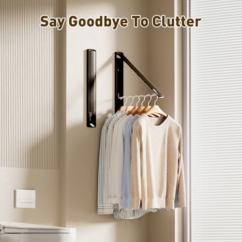 Clothes Drying Rack, Laundry Room Wall Mounted Retractable Clothes Hanger Drying Rack, Laundry Clothing Drying Rack Folding Indoor or Outdoor, Aluminium Dryer, 2pcs(Black with 80cm bar) - color: Black 2 Pack With Rod