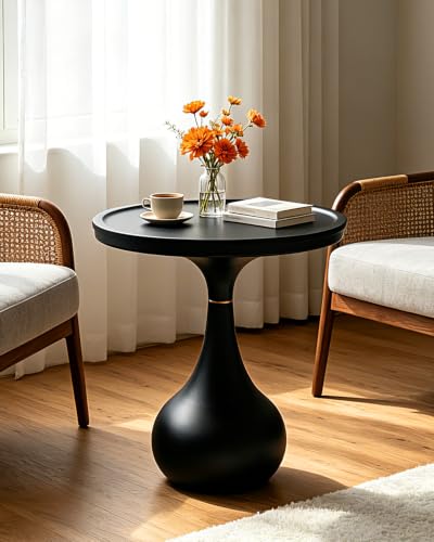 18IN x 21IN Round Side Table Modern Small Black Side Table, Matel Pedestal Accent Coffee End Table for Living Room Bedroom, Easy Assembly Indoor/Outdoor Circle Table - color: 18in-black Drop