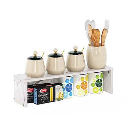 23-Inch Wide Counter Shelves, Stackable Organizer Shelf, Easy Assembly Spice Rack, Kitchen Countertop Organizer, for Pantry, Kitchen, Coffee Bar, Marble White - size: 23-Inch
