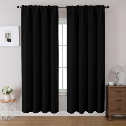 CUCRAF Blackout Curtains 72 inches Long 2 Panels Set for Bedroom, Black Rod Pocket Room Darkening Curtain for Living Room, Thermal Insulated Window Drapes (W 52 x L 72 Inch) - color: Black, size: 52"W x 72"L (Pack of 2)