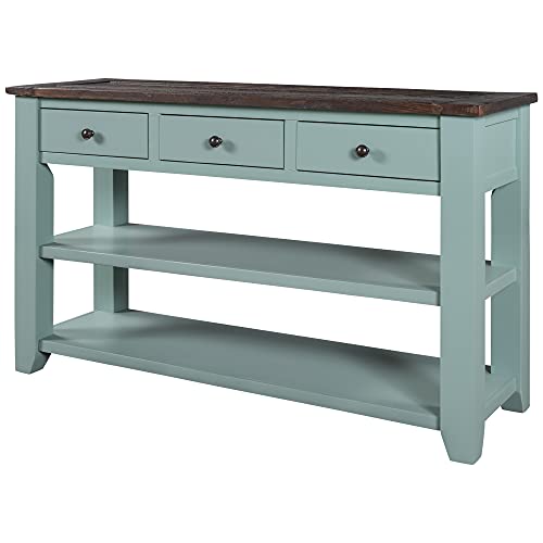 Modern Console Table, Wood Sofa Table with 3 Drawers and 2 Shelves, Sideboard Buffet Table for Entryway/Living Room/Bedroom/Hallway (Green) - color: Green