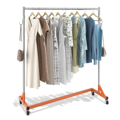 VEVOR Z Rack, 300 lbs Industrial Grade Z Base Garment Rack, 24" x 63" x 71" Clothes Rack, Sturdy Steel Heavy Duty Clothing Rack w/Lockable Casters for Home Garment Store Orange - style: 1 Pack