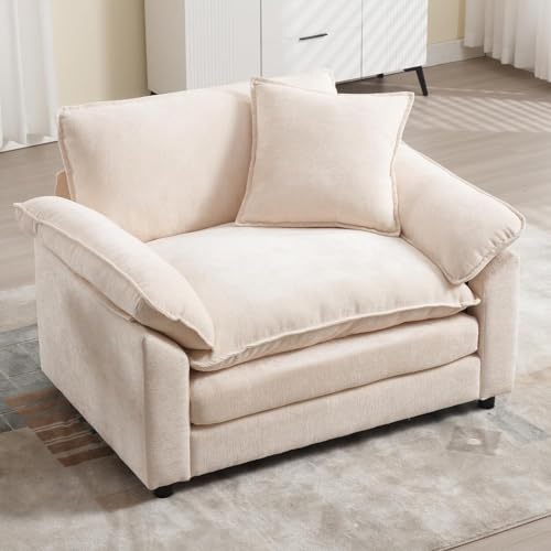 Modern Oversized Chair, Comfy Chenille Accent Chair Large Upholstered Armchair with Extra Thick and Deep Seat Lounge Chair for Living Room,Bedroom,Apartment, Beige - color: Beige, size: 1