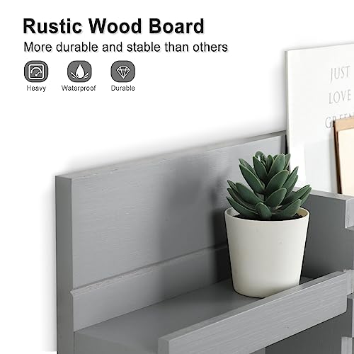 Lwenki Mail Organizer for Wall Mount – Key Holder with Shelf Includes Letter Holder and Hooks for Coats, Dog Leashes – Rustic Wood with Flush Mounting Hardware (16.5” x 8.7” x 3.5”) (Gray) - color: Gray