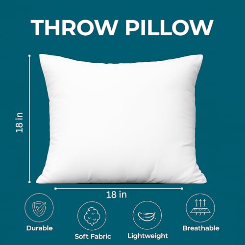 LANE LINEN 18x18 Pillow Inserts Set of 2, Square, Shape Retention - White | Pillow Inserts, Set Of 2 - For Sofa & Living Room, Machine Washable, Ultra-Soft 120 GSM Fabric, Reusable Insert - size: 18x18
