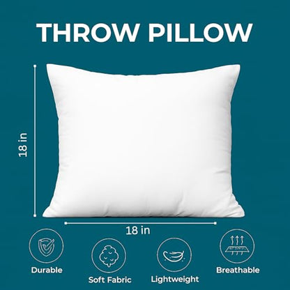 LANE LINEN 18x18 Pillow Inserts Set of 2, Square, Shape Retention - White | Pillow Inserts, Set Of 2 - For Sofa & Living Room, Machine Washable, Ultra-Soft 120 GSM Fabric, Reusable Insert - size: 18x18