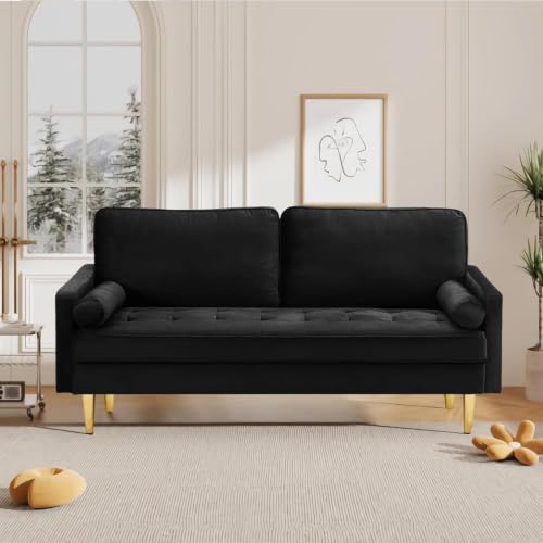 67" Mid Century Modern Loveseat Sofa, Tufted Love Seat Couch (Black) - color: Black
