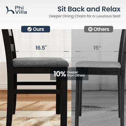 PHI VILLA Dining Table Set for 4, Marble Design Kitchen Table and Chairs | Marble Tabletop, Solid Rubber Wood, Padded Cushion Chairs, Space Saving, Easy Assembly, White Marble& Black - color: Venatino White Marble&black