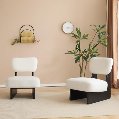 Christopher Knight Home Mores Low Profile Accent Chair Set of 2, Modern Living Room Armless Lounge Chair, Fabric Comfy Reading Chair for Bedroom, Wooden Frame and Thick Padded Seat, Black+White - color: Black+white N