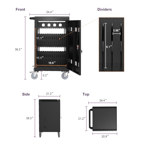 30-Device Mobile Charging Cart Station for Tablets & Laptops ,Secure Storage & Fast Charging,Heavy-Duty Steel Construction with Locking Wheels & Cable Management,Ideal for Schools & Offices，black - color: Matt Black