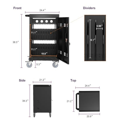 30-Device Mobile Charging Cart Station for Tablets & Laptops ,Secure Storage & Fast Charging,Heavy-Duty Steel Construction with Locking Wheels & Cable Management,Ideal for Schools & Offices，black - color: Matt Black