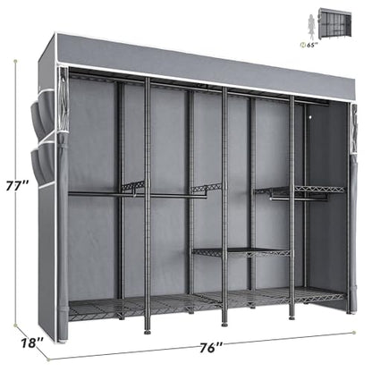 Raybee Clothes Rack with Cover, Heavy Duty, 1150lbs Capacity, Adjustable | 76" W Freestanding, Zipper Dust Cover, 5 Rods & 6 Shelves, Tool-Free Assembly, Space-Saving for Closet, Bedroom, Black - color: Black, style: Clothing Rack with Cover