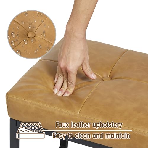 Glitzhome Ottoman Bench Pack of 2, Modern PU Leather Vanity Stools Chairs with Metal Frame, Makeup Stool Padded Foot Rest Stool for Living Room Vanity, Entryway, Bathroom,Light Brown - color: Light Brown, Pack of 2