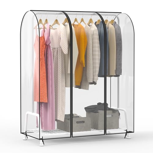 Zilink Clear Garment Rack Cover Transparent Clothes Rack Cover 50 in | Waterproof, Dustproof, Breathable, 2 Durable Zippers, Clear Garment Bags Wardrobe Cover for Garment Rack (Rack Not Included) - size: 50"L x 20"W x 60"H - Clear
