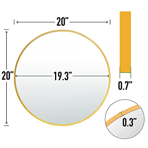 SCWF-GZ 20" Round Mirror Circle Wall Mounted Hanging/Against Wall Gold | HD Crystal Clear No distortion Tempered Glass,Aluminum Frame,Make-Up Mirrors for Bedroom,Entryway,Bathroom,Living Room - color: Gold, size: 20"L x 20"W
