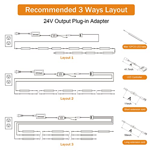 Under Cabinet Lights Kit, LED Smart Dimmable Strip Lighting Fixtures, 24V Plug in Linkable Bar LED Counter Lights for Pantry, Kitchen, Shelf, Bookcases, Showcase (10 PCS, Cold White) - color: Cold White