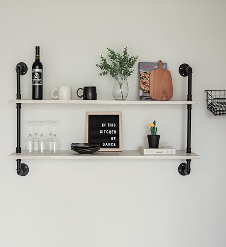 HDDFER Floating Bookshelf Bathroom Shelves Over Toilet Industrial Pipe Shelving Pipe Shelves Rustic White Wall Shelves 36 Inch Farmhouse Book Shelves for Wall Mounted - color: White, size: 2Tier36in