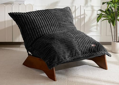 MAXYOYO Adjustable Living Room Chair, 3-Position Bean Bag Chair with Frame | Upholstered Accent Chair with Frame, Removable Cushion, Soft Reclining Lounge for Bedroom, Apartment, Office, Black - color: Striped Cross Black