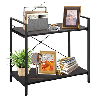 ZenStyle 2 Tier Small Bookshelf for Small Space, 2 Shelf Low Metal Bookcase Modern Industrial Shelving Unit for Bedroom, Living Room, Kitchen and Home Office, Black