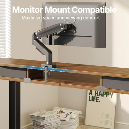 HUANUO 40" X 24" Electric Standing Desk with 2 Drawers, C-Clamp Mount Compatible, Height Adjustable Computer Desk, Home Office Stand Up Desk with 4 Preset Heights & 2 Hooks, Walnut - color: Walnut, size: 40" X 24"
