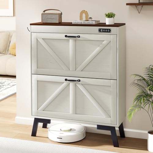 Shoe Storage Cabinet with Deodorizer, Narrow Entryway Storage, Anti-Tip | Deodorizer with 4 Modes , 2 Flip Drawers , Adjustable Shelves , Narrow White Design , Anti-Tip Kit , 9.4"D x 31.4"W - size: 38.9"H x 31.4"W x 9.4"D