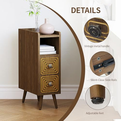Nightstands Set of 2,Night Stand Bed Side Table with Storage Space,Wooden Bedside Table with Open Shelf,2 Drawers,End Table with Solid Wood Feet for Bedroom,College Dorm,Entryway (Walnut) - color: Walnut