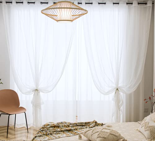 PI Clear White Sheer Curtains 108 Inches Length with Grommet Top, Voile Window Curtains Treatment for Living Room/Bedroom/Patio 1 Pair 2 Panels (W52 X L108, Optical White) - color: Optical White, size: 52"W x 108"L (Pack of 2)