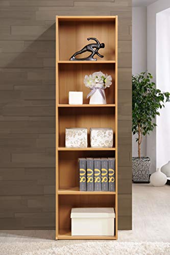 HODEDAH IMPORT 5 Shelve Bookcase cabinet, Beech - color: Beech, size: 5-Shelf