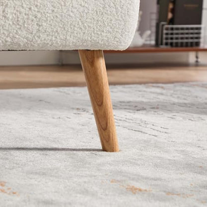 Velvet Slipper Chair, Armless Upholstered Accent Chair with Black Wood Legs, Modern Lounge Chair for Living Room, Bedroom, Office & Reading Nook (Ivory+Wood) - color: Ivory+wood