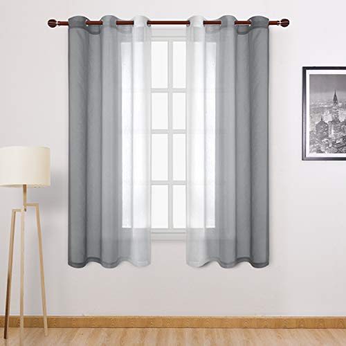 DWCN Grey Ombre Sheer Curtains - Faux Linen Gradient Grommet Top Semi Voile Bedroom and Living Room Curtains, Set of 2 Window Curtain Drapes, 42 x 63 Inches Length - color: Grey, size: 42"W x 63"L (Pack of 2)